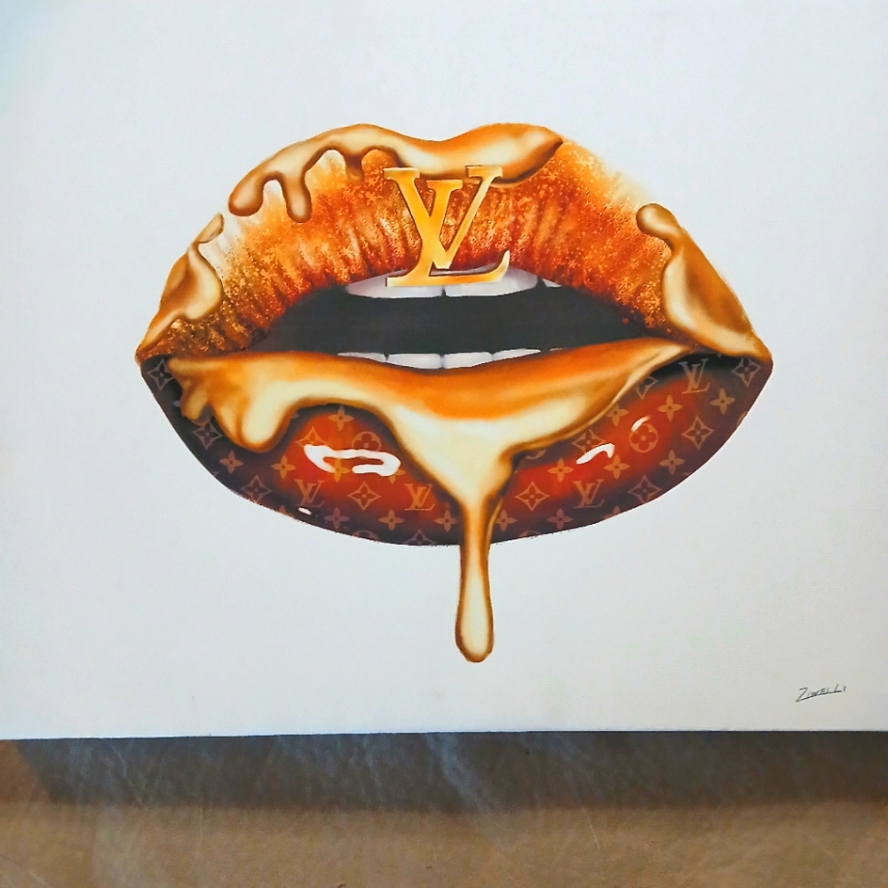 Elegant Gold and Brown Lip Art Painting